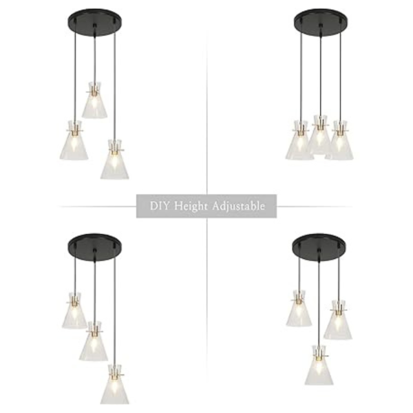 Modern Cluster Black And Gold Chandelier With Seeded Glass Shades on Sale