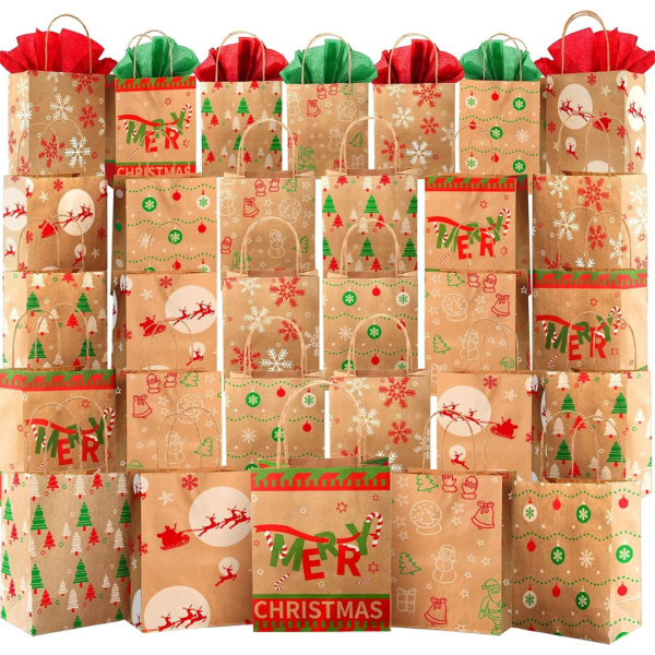 30-Pack of 7.5  x 9  x 3.5  Durable Christmas Gift Bags W  Tissue Paper Online Hot Sale