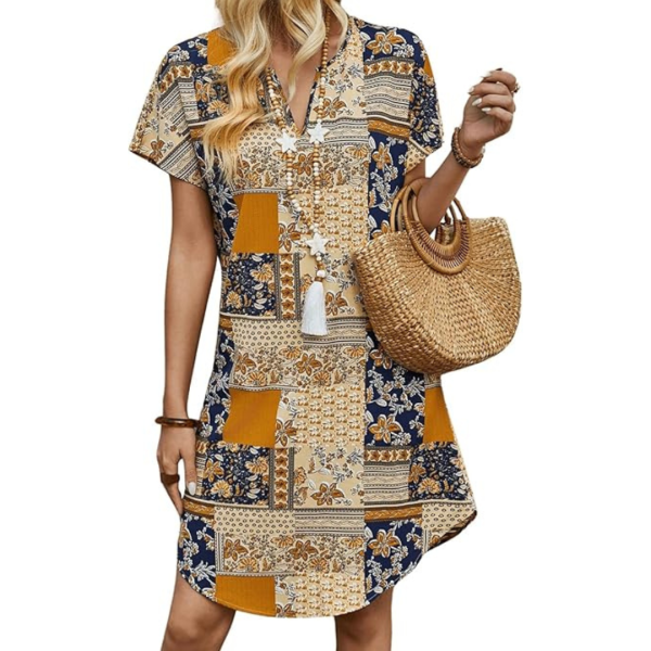 Women s Tropical Boho Short Sleeve Tunic Dress For Cheap
