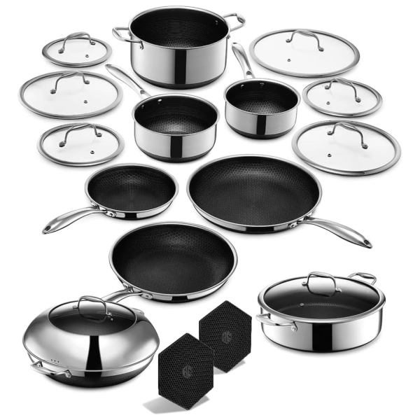 16-Piece HexClad Hybrid Stainless Steel Cookware Set Sale