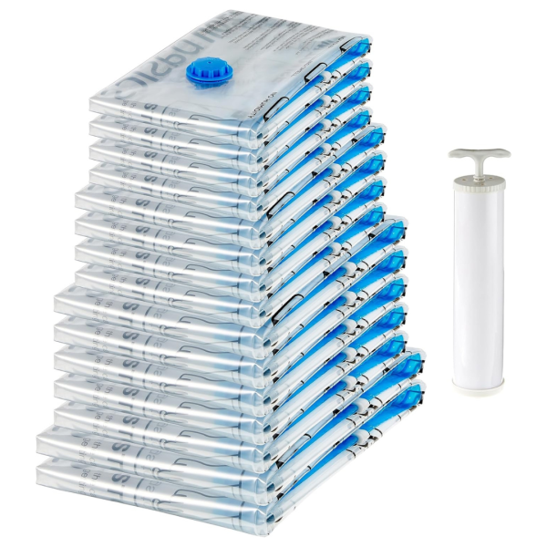 Amazon Basics Vacuum Compression Space Saving Storage Bags With Hand Pump, Multiple Sizes (Pack Of 15) For Discount