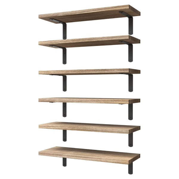 Set Of 6 Wood Floating Shelves For Wall Decor (Rustic Brown) For Cheap