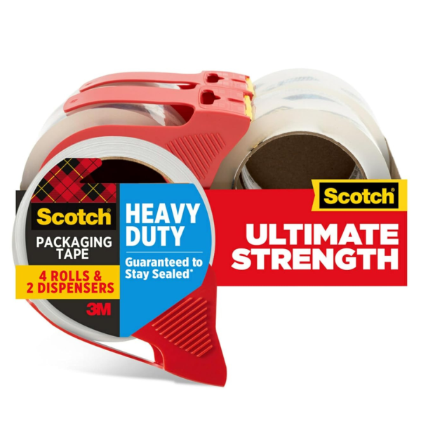 4-Rolls Scotch Heavy Duty Shipping Packing Tape with 4 Dispensers Supply