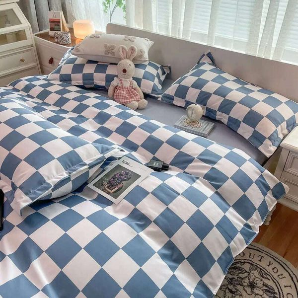 Orange Bedding Set Girls Boys Bed Linen Sheet Plaid Duvet Cover No Filling 240x220 Single Double Queen King Bedclothes Cheap - Image 4